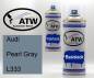 Preview: Audi, Pearl Gray, L333: 400ml Sprühdose + 400ml Klarlack - Set, von ATW Autoteile West.